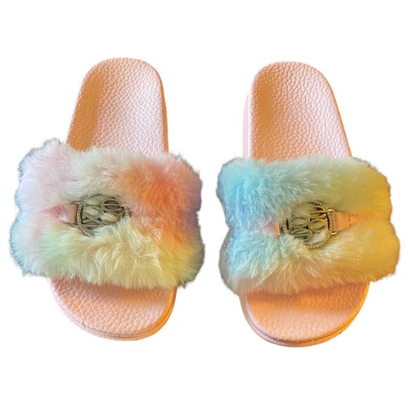 BEBE Girls Pink Furry Slides Flip Flop Slippers Size 13/1 - Picture 4 of 7